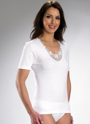 Slenderella Cotton Short Sleeve Motif Vest